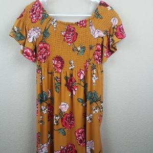 Derek Heart Mustard Yellow Stretch Floral Dress